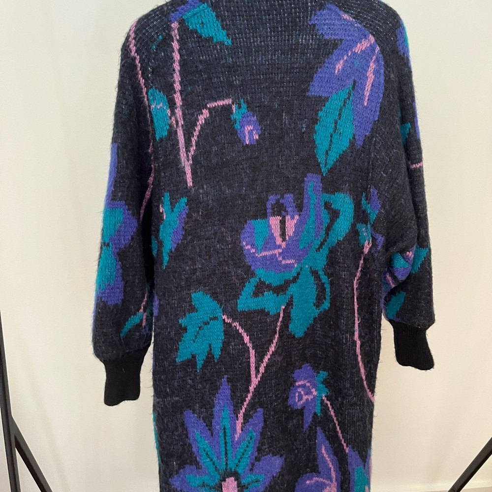 Vintage Colorful Knit Long Sweater Coat with Black Button - Picture 4 of 6